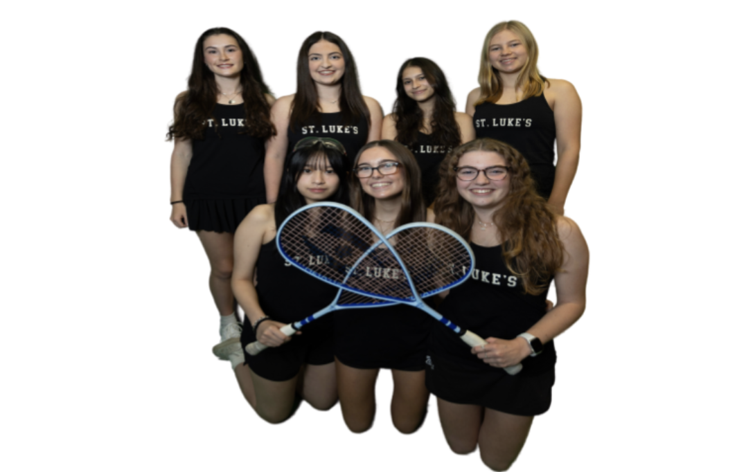 Girls Varsity Squash Seniors Media Day Photo. Left to right (top row): Gigi McWhorter, Maddie Winarsky, Sofia Ortiz-Salazar, Maggie Fleuette (bottom row) Cassidy Cui, Anna Yavenditti, Sarah Steele
Design by Kate Hammer